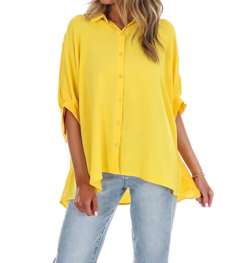 NEW DAY + MOON women's fingers crossed oversized button down top in lemon